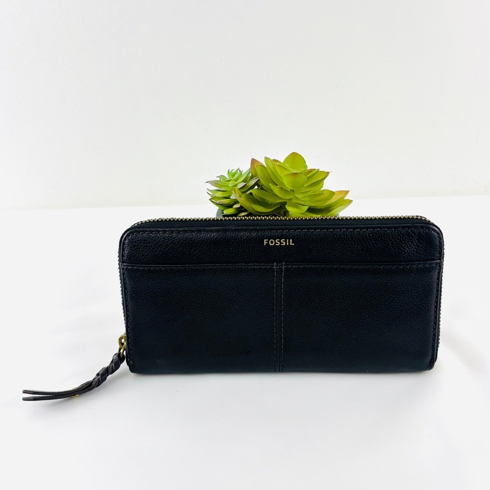 New Fossil Tara Zip Around Leather‎ Mila Clutch Black Wallet #SL6453